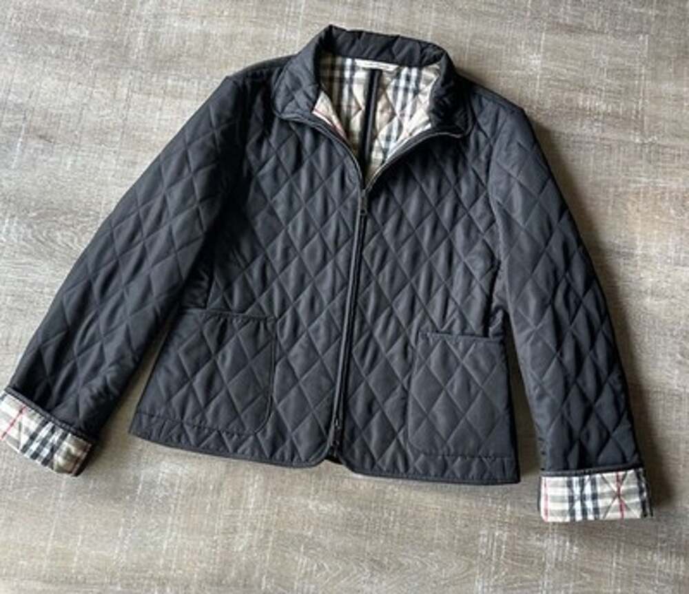 Burberry London Quilted Jacket Black Nova Check Made England Women's Large